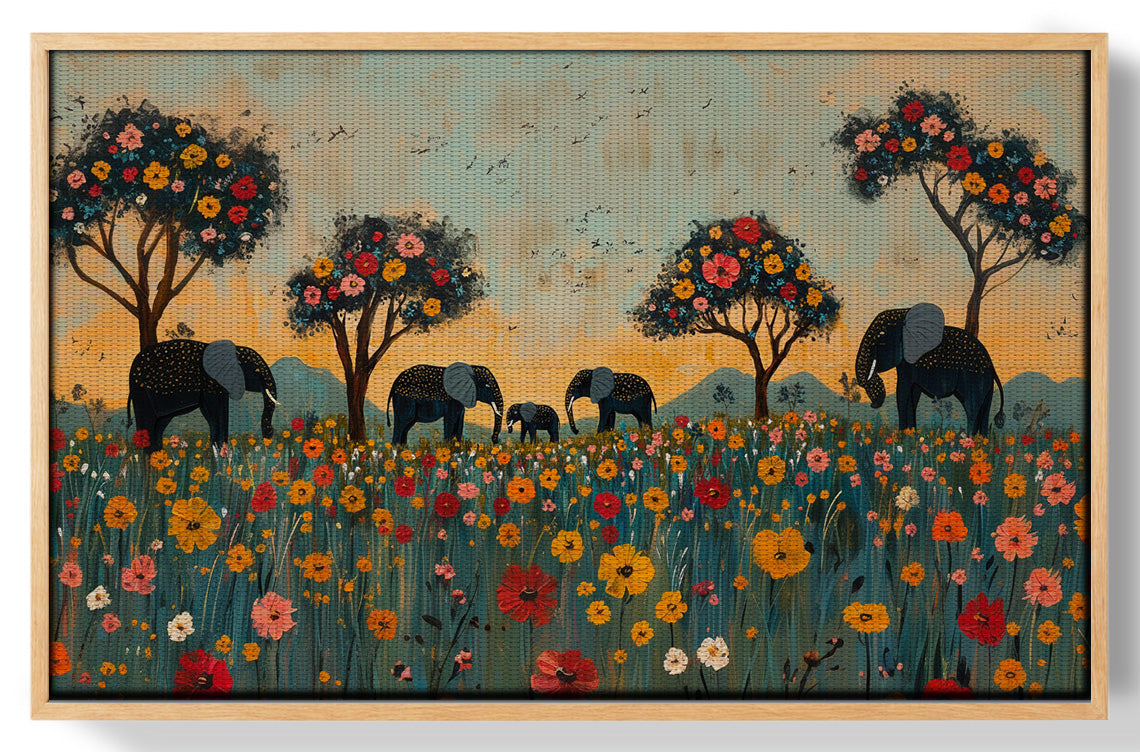 Elephants Under Flower Trees African American canvas print view 49