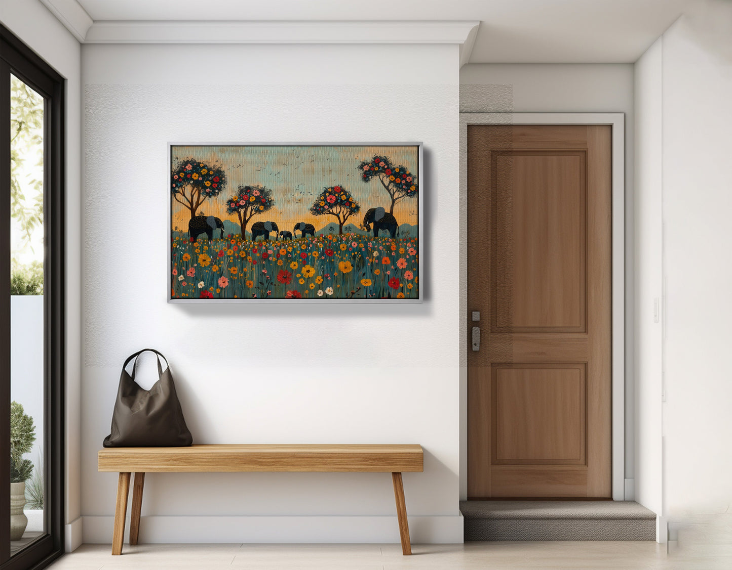 Elephants Under Flower Trees African American canvas print view 59
