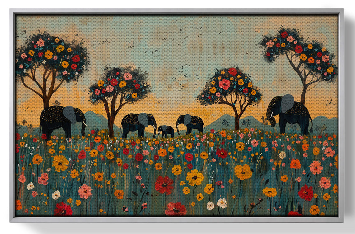 Elephants Under Flower Trees African American canvas print view 55