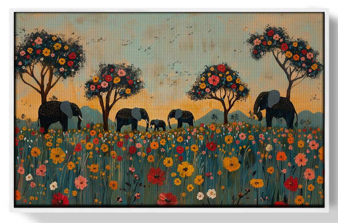 Elephants Under Flower Trees African American canvas print view 61