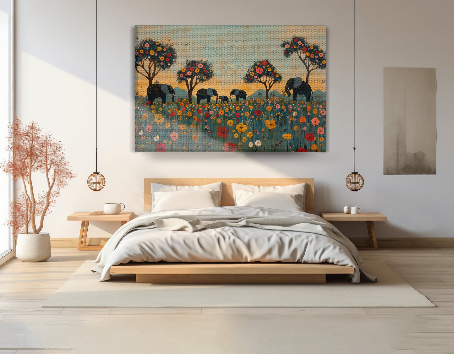 Elephants Under Flower Trees African American canvas print view 15