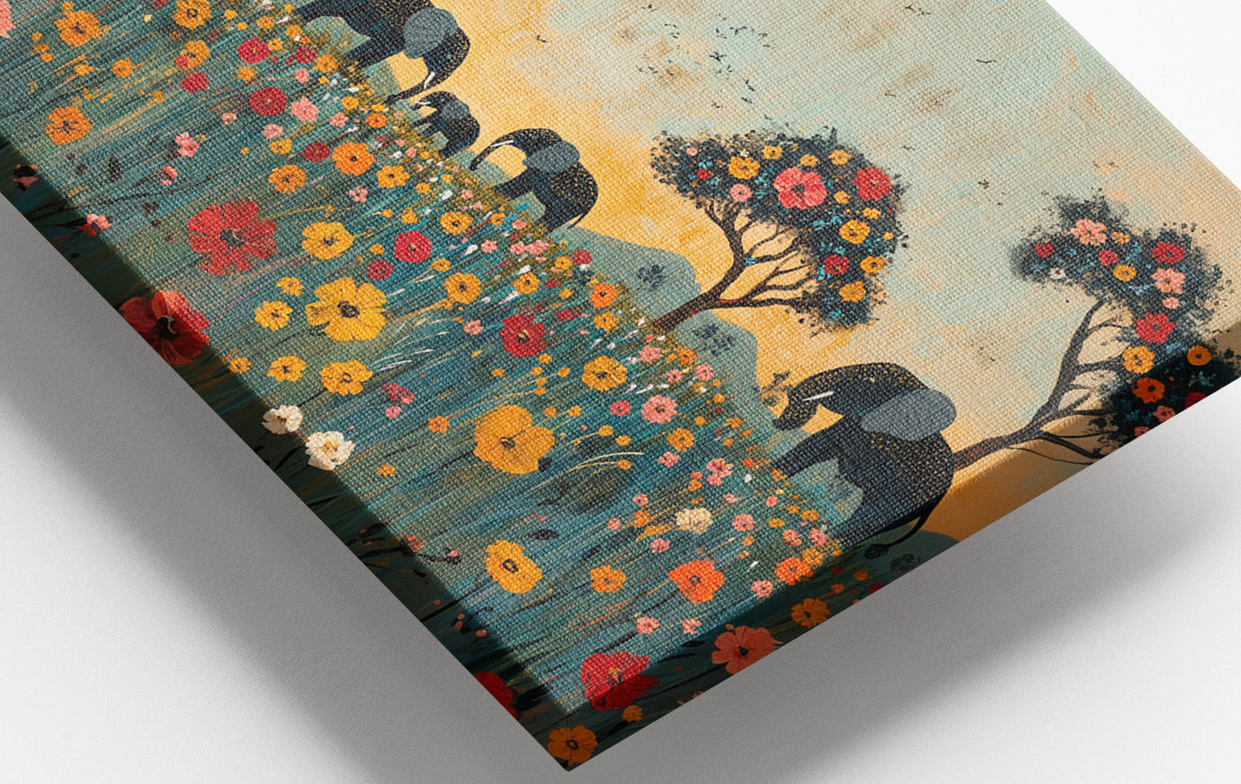 Elephants Under Flower Trees African American canvas print view 16
