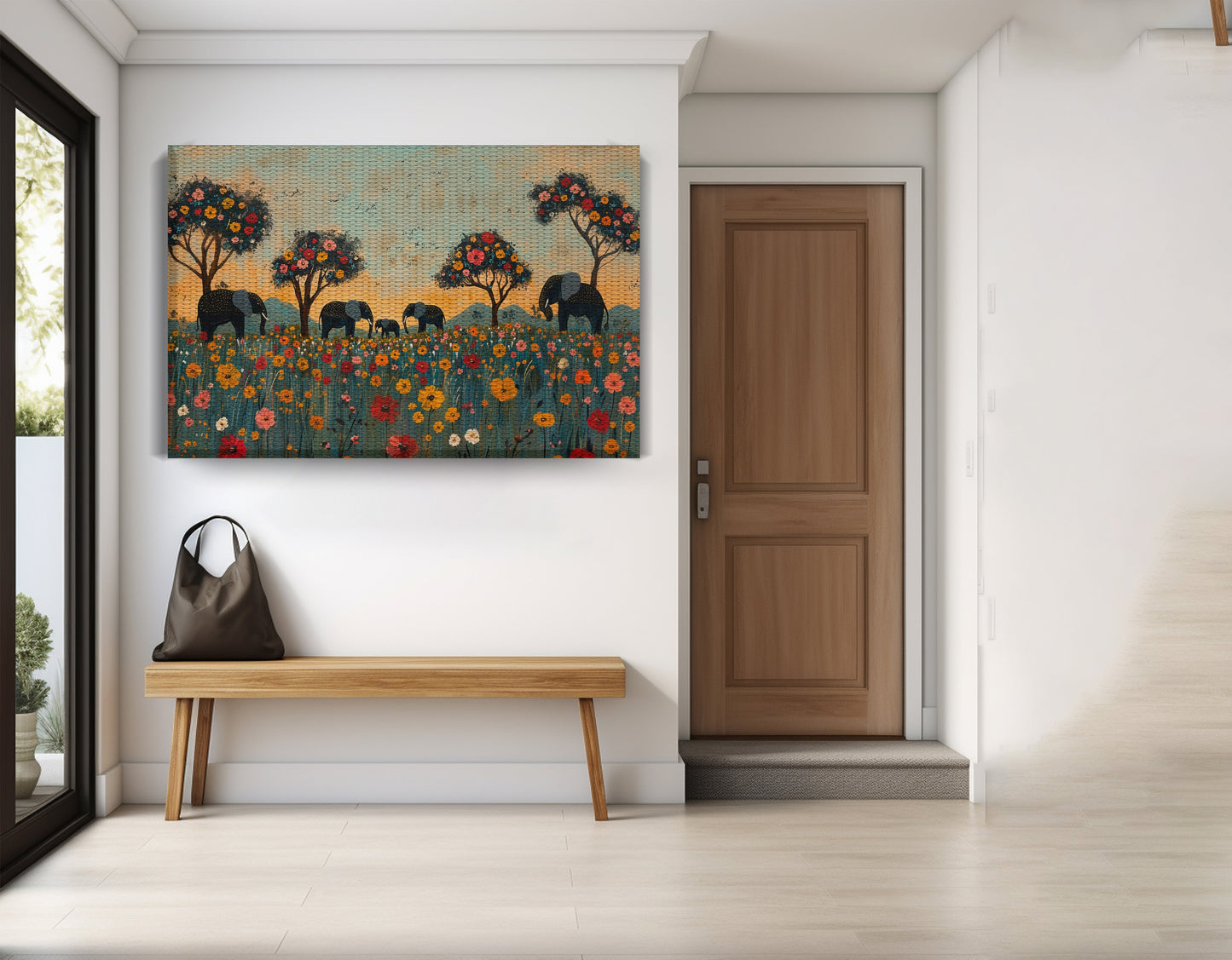 Elephants Under Flower Trees African American canvas print view 17