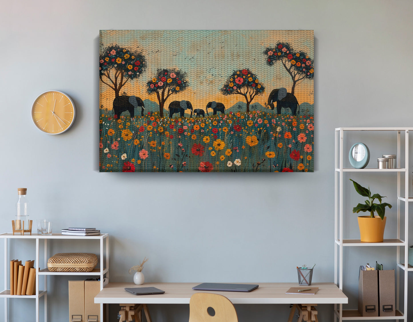 Elephants Under Flower Trees African American canvas print view 18