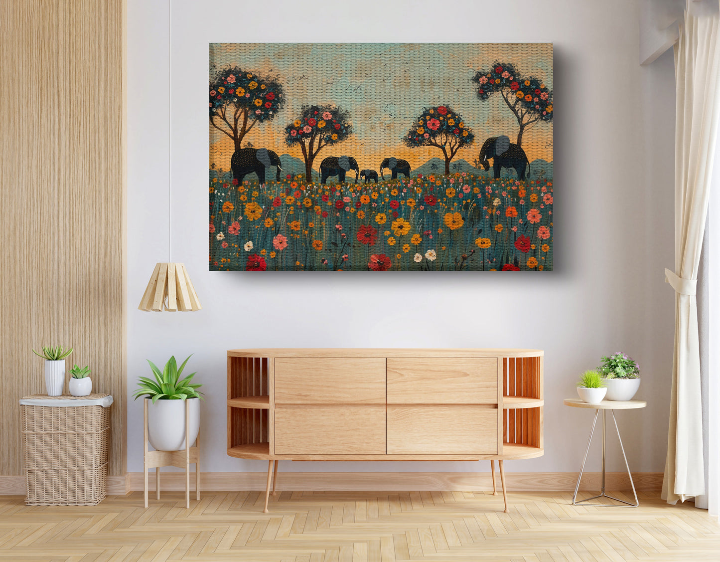 Elephants Under Flower Trees African American canvas print view 14