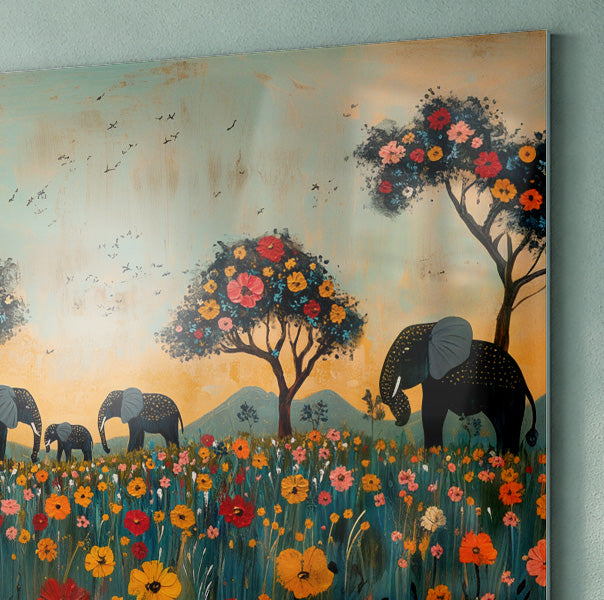 Elephants Under Flower Trees African American canvas print view 22