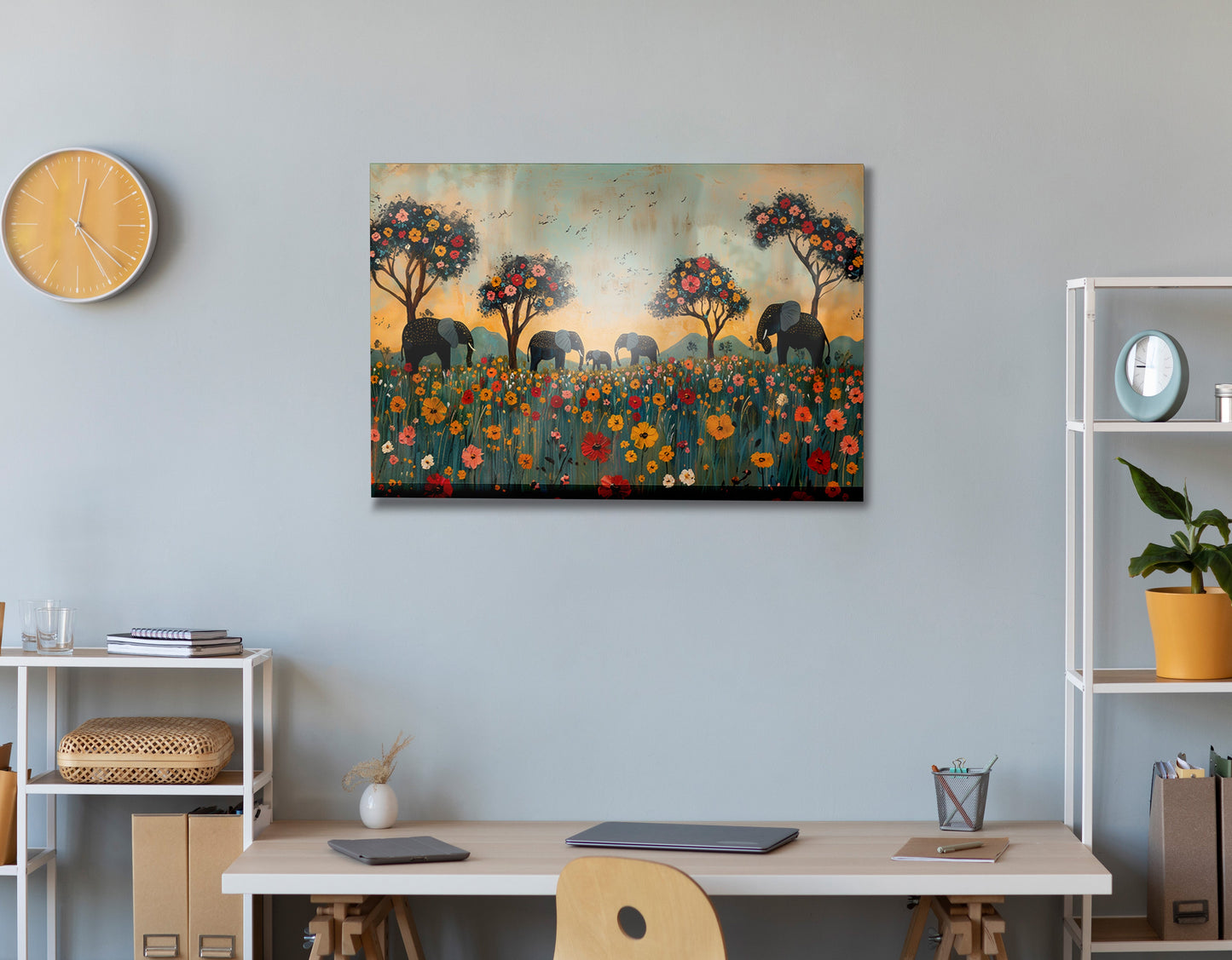 Elephants Under Flower Trees African American canvas print view 24