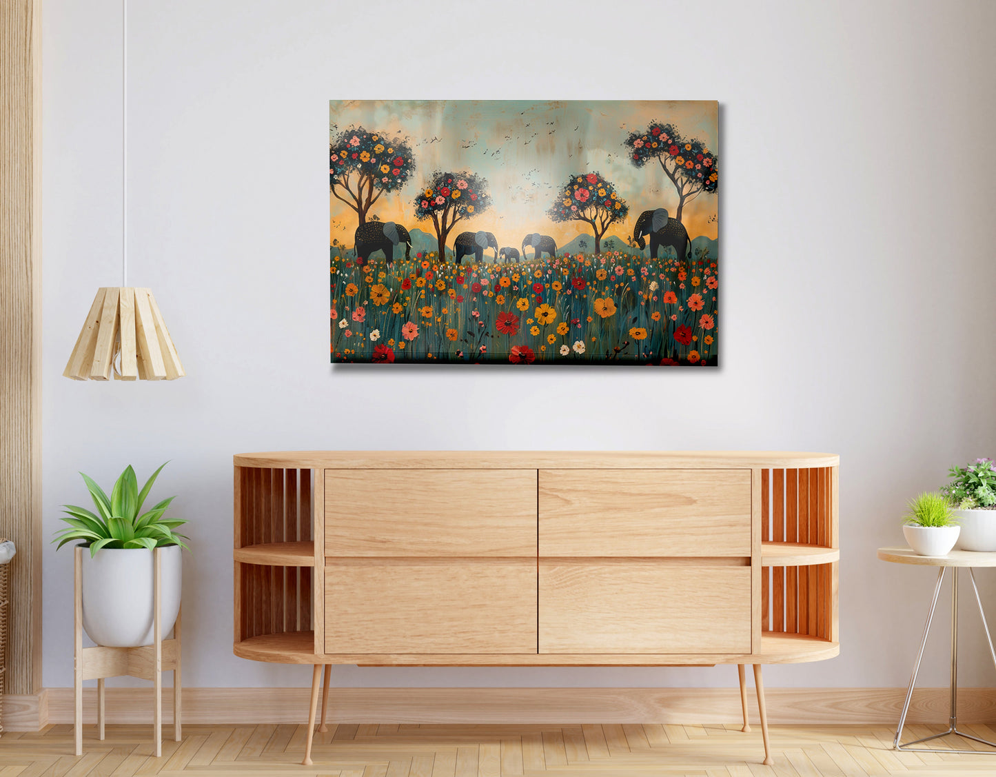 Elephants Under Flower Trees African American canvas print view 20
