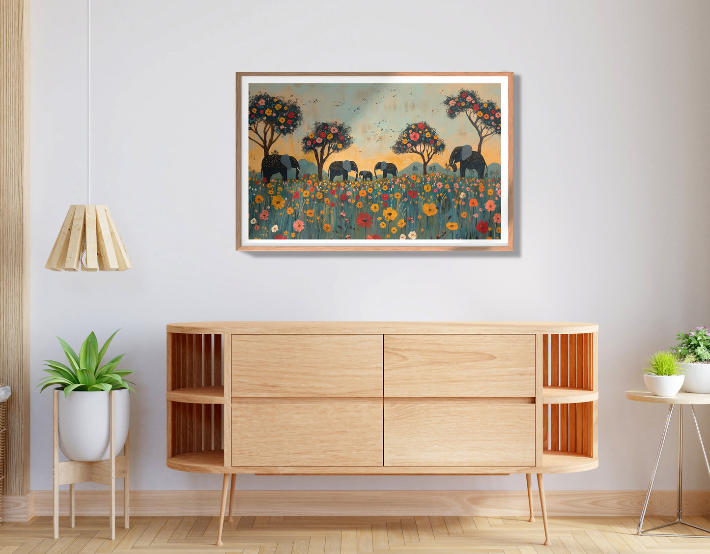Elephants Under Flower Trees African American canvas print view 80