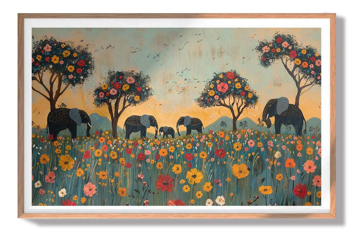 Elephants Under Flower Trees African American canvas print view 79