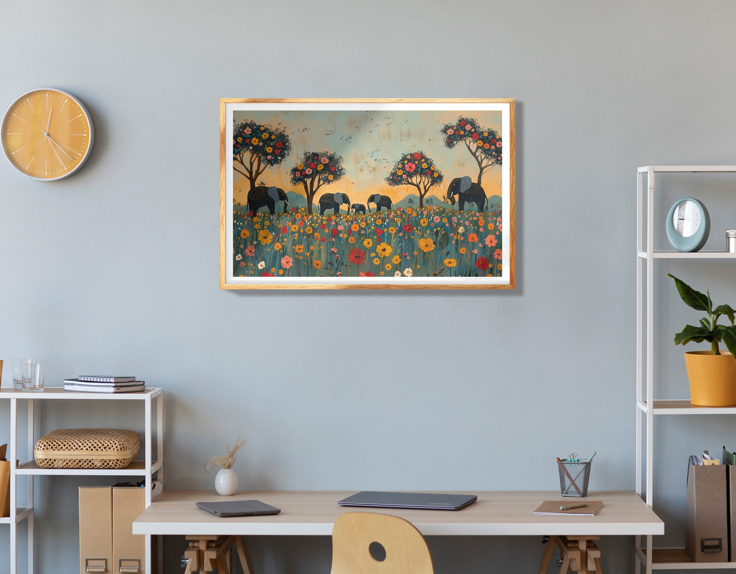 Giraffe Village Landscape African American canvas print view 78