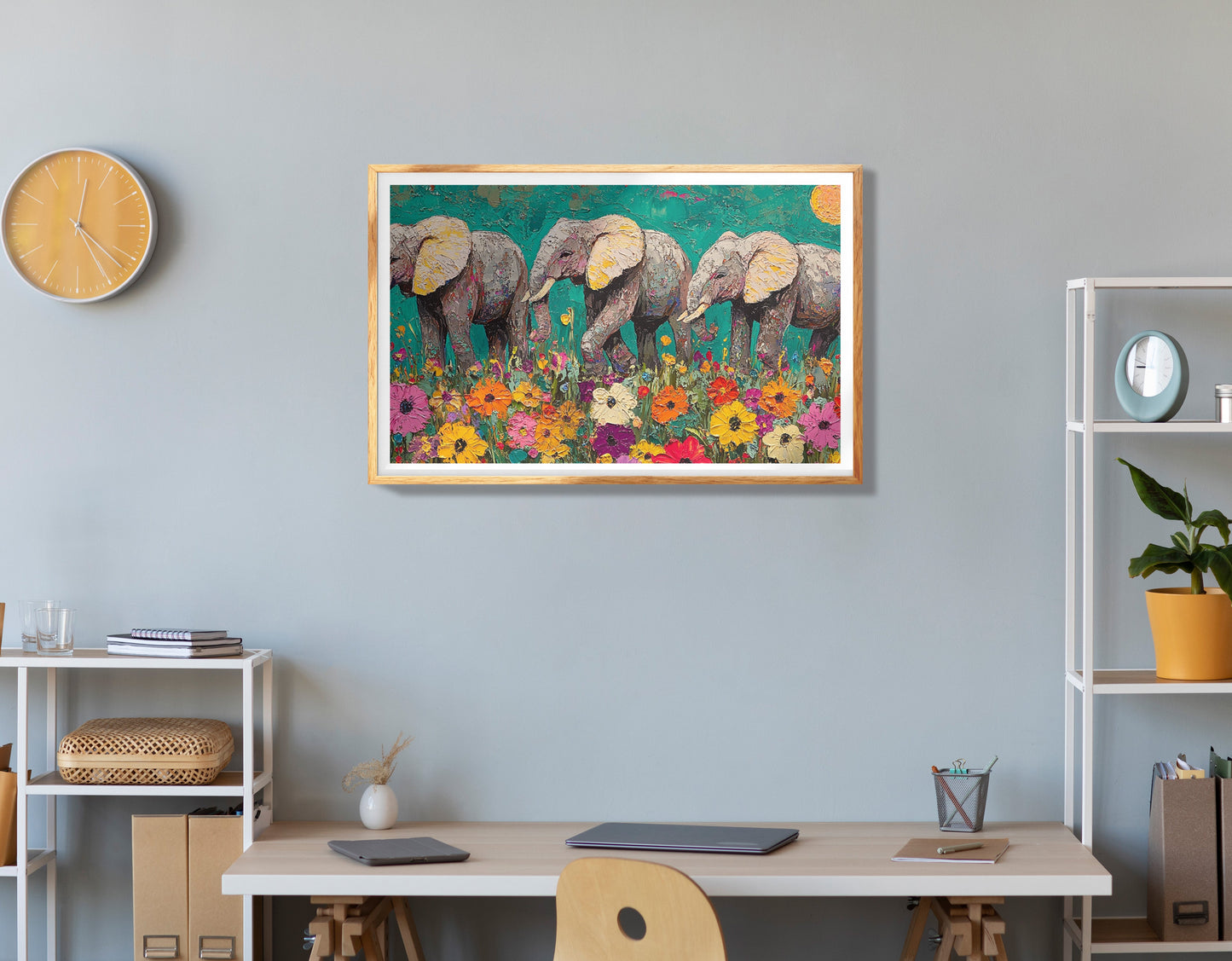 Baby Elephants Sunset Black children wall art view 78