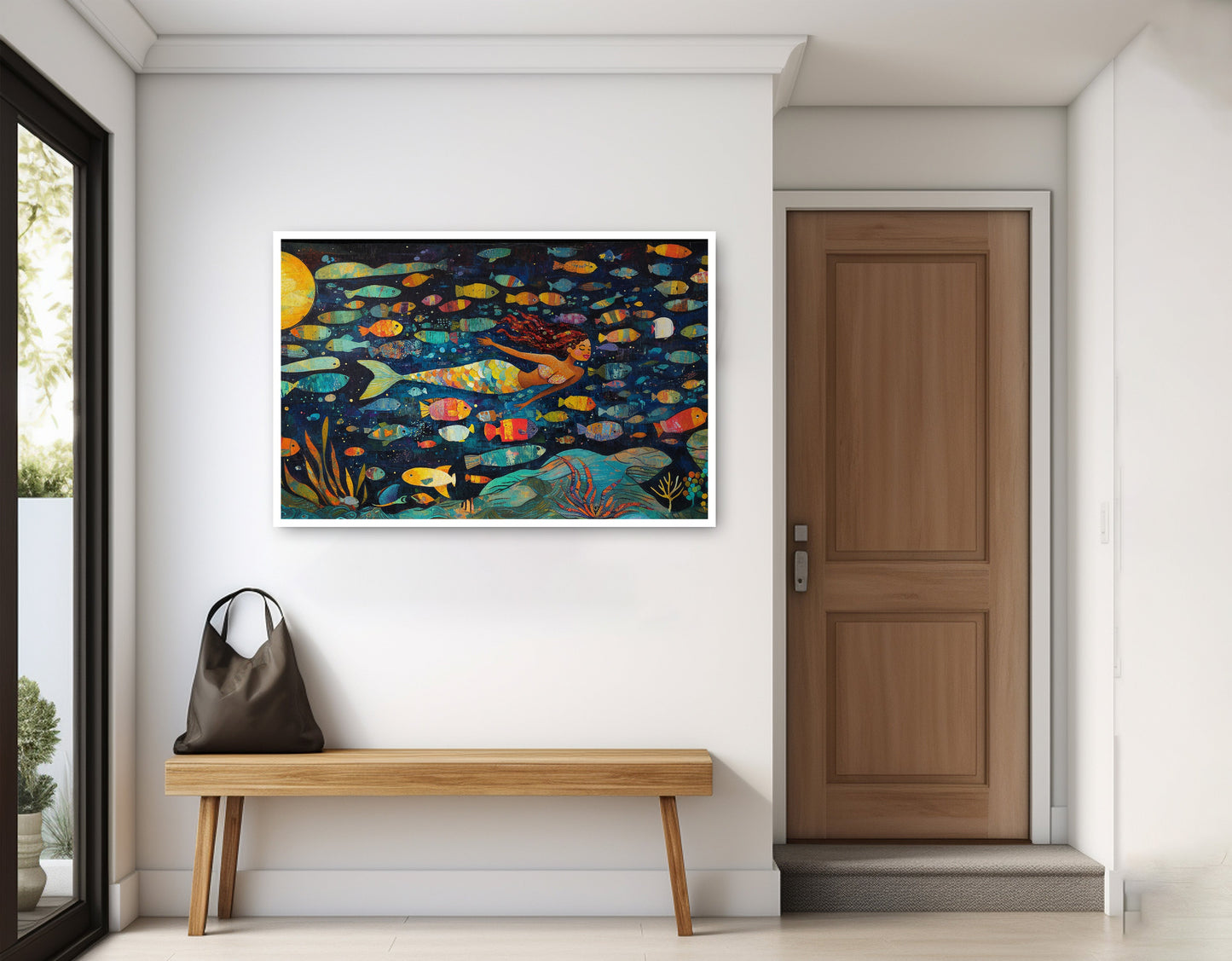 Black Mermaid Swimming with Fish African American canvas print home decor view