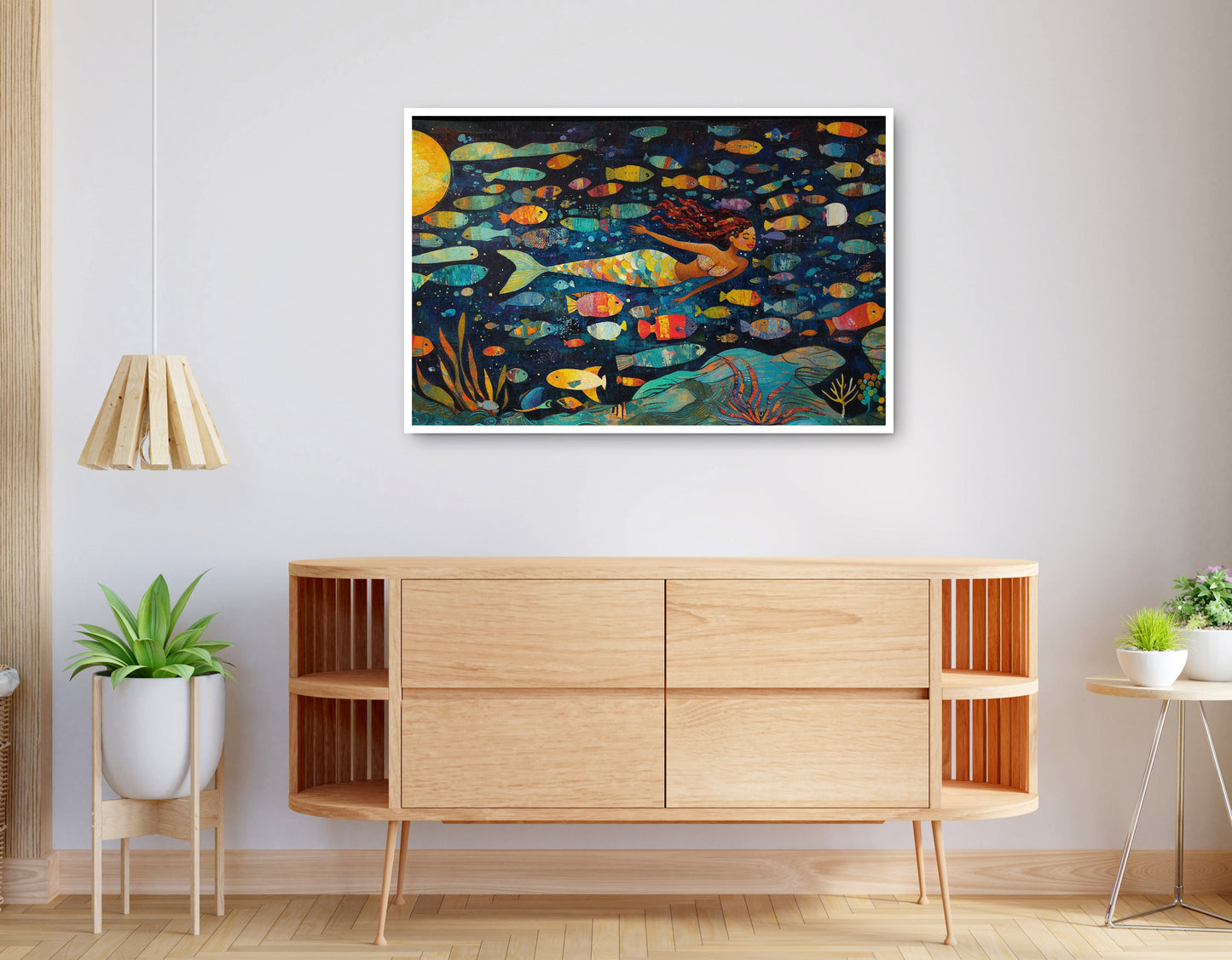 Alternate view of Black Mermaid Swimming with Fish African American canvas print