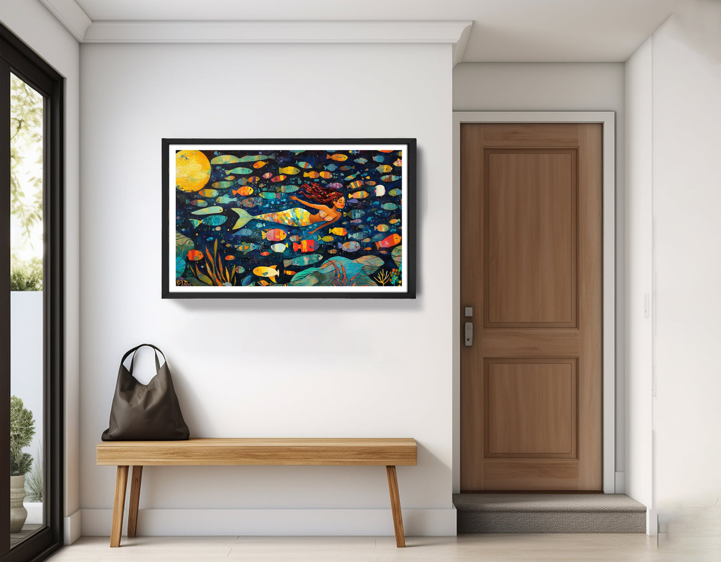 Black Mermaid Swimming with Fish African American canvas print view 71