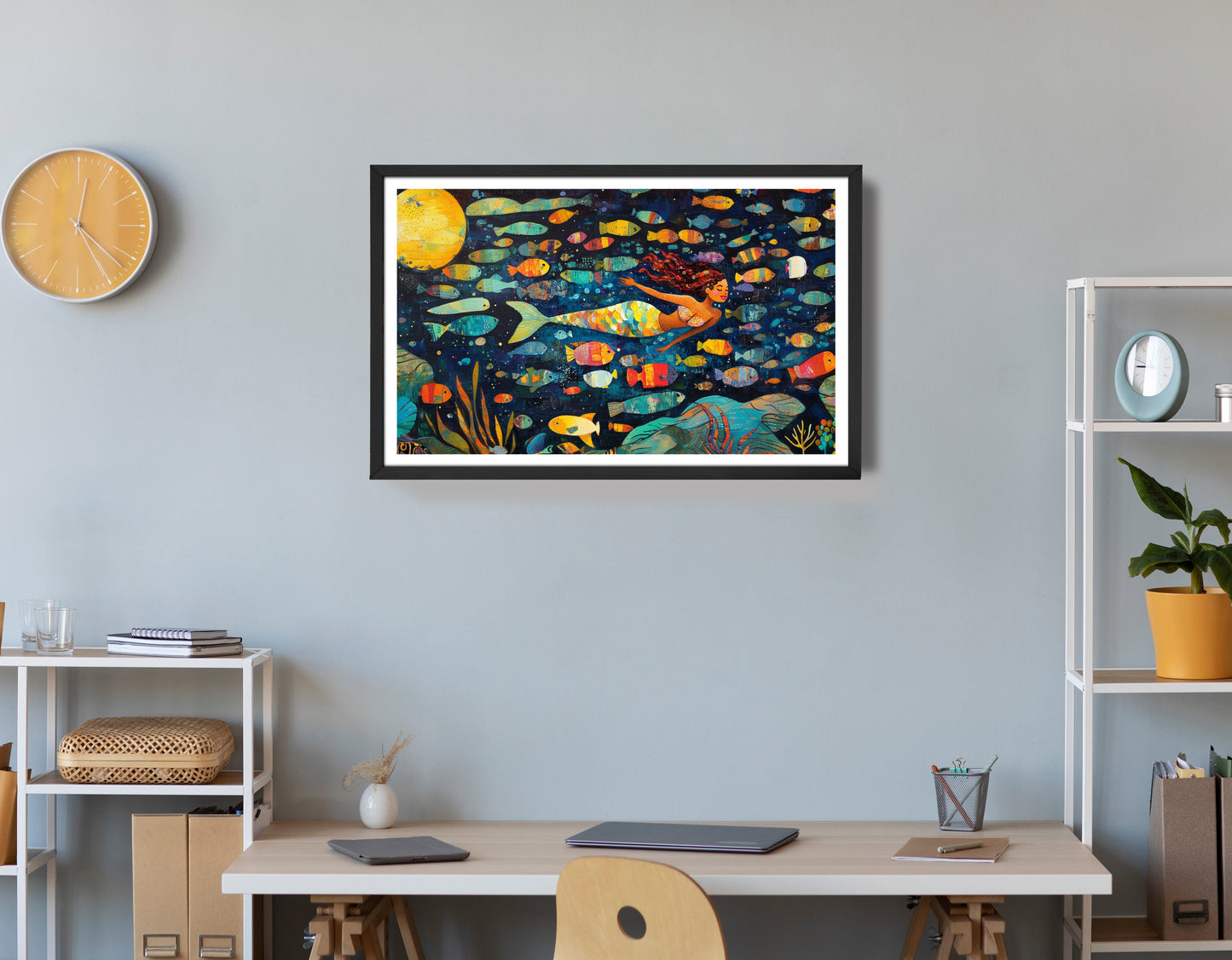 Black Mermaid Swimming with Fish African American canvas print view 72