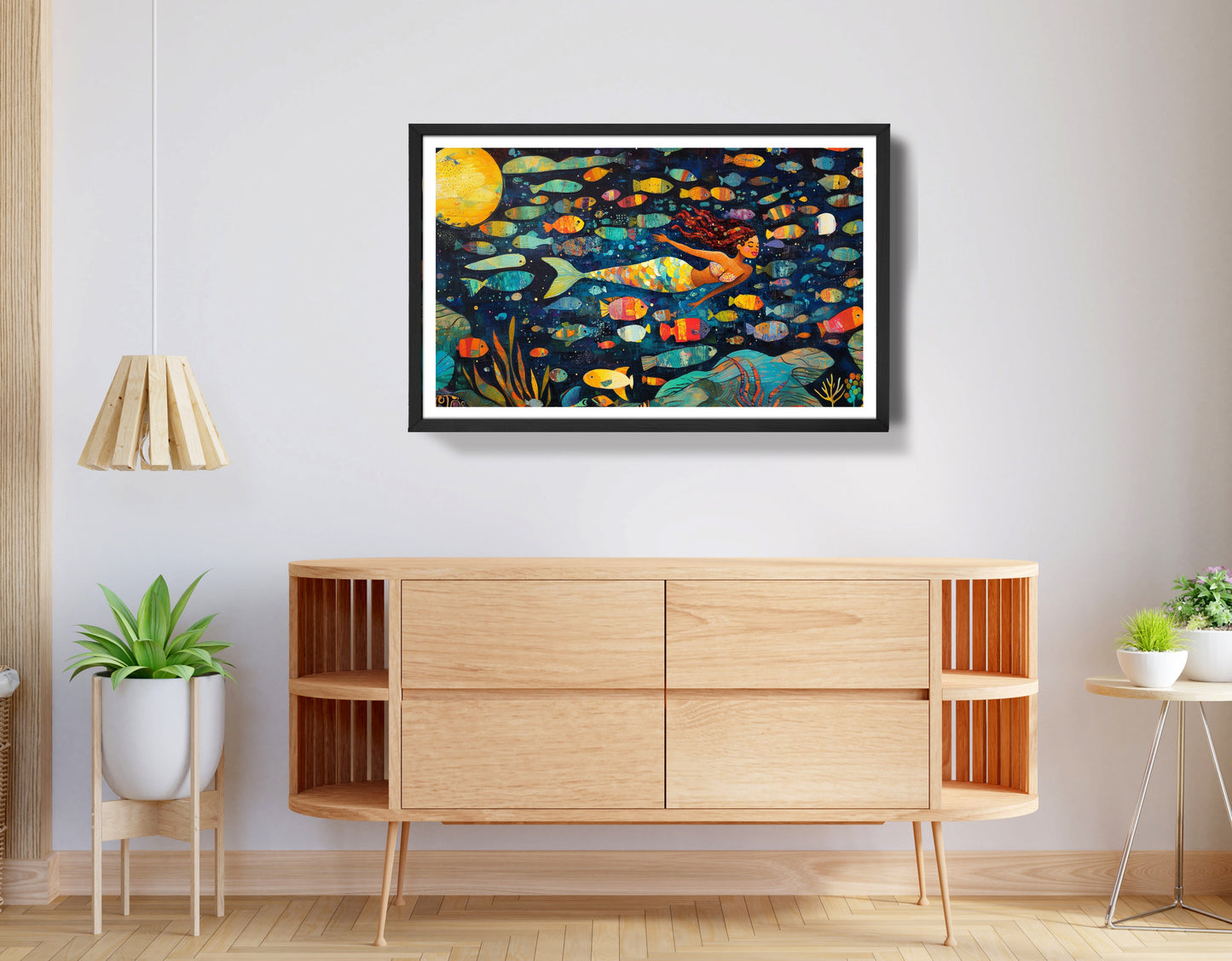 Black Mermaid Swimming with Fish African American canvas print view 68