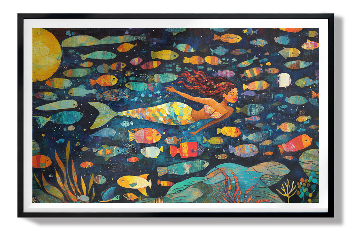 Black Mermaid Swimming with Fish African American canvas print view 67