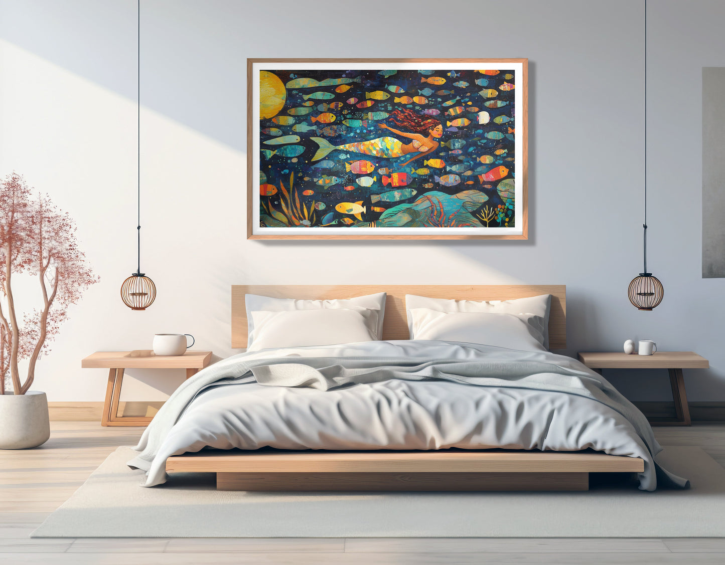 Black Mermaid Swimming with Fish African American canvas print view 81