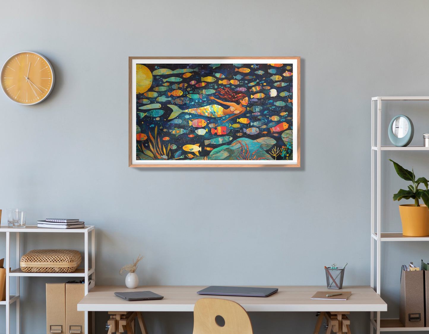 Black Mermaid Swimming with Fish African American canvas print view 84