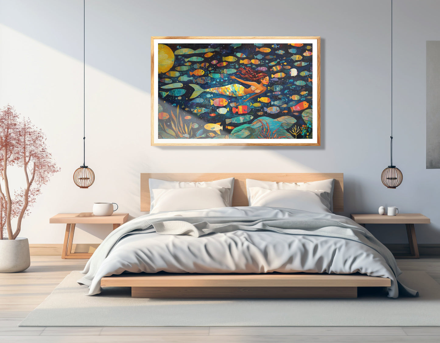 Black Mermaid Swimming with Fish African American canvas print view 75