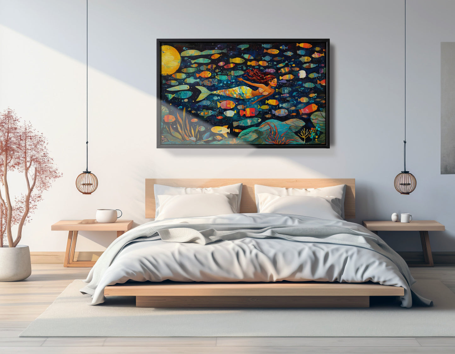 Black Mermaid Swimming with Fish African American canvas print view 27