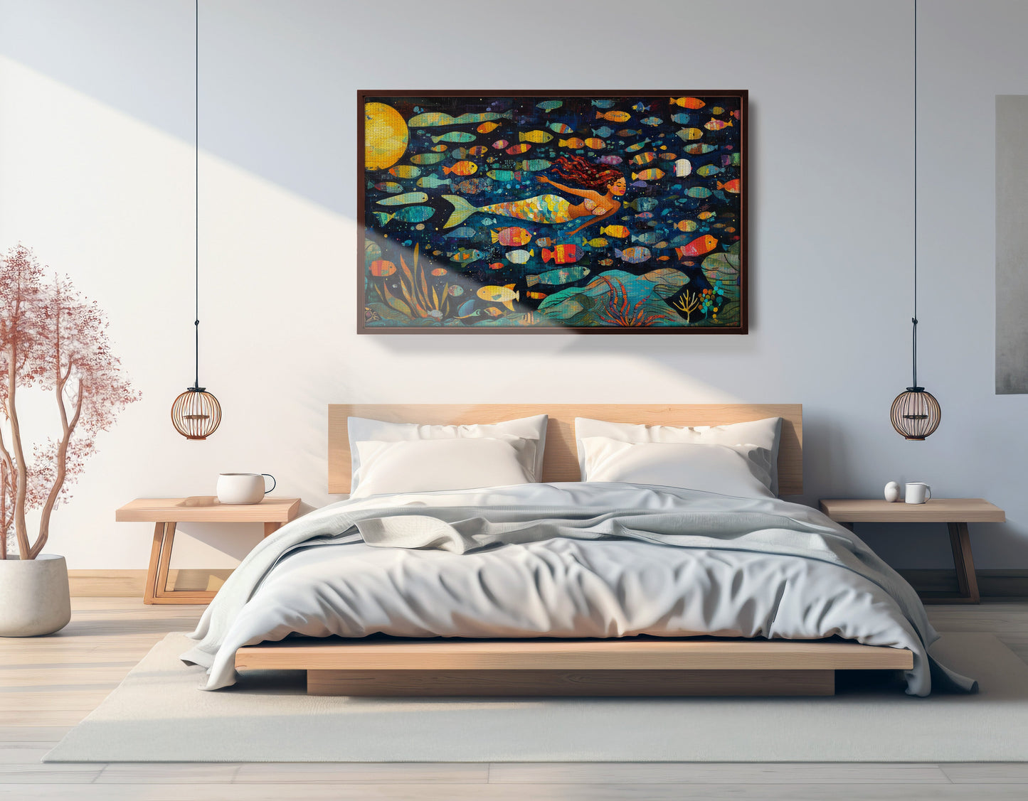 Black Mermaid Swimming with Fish African American canvas print view 33