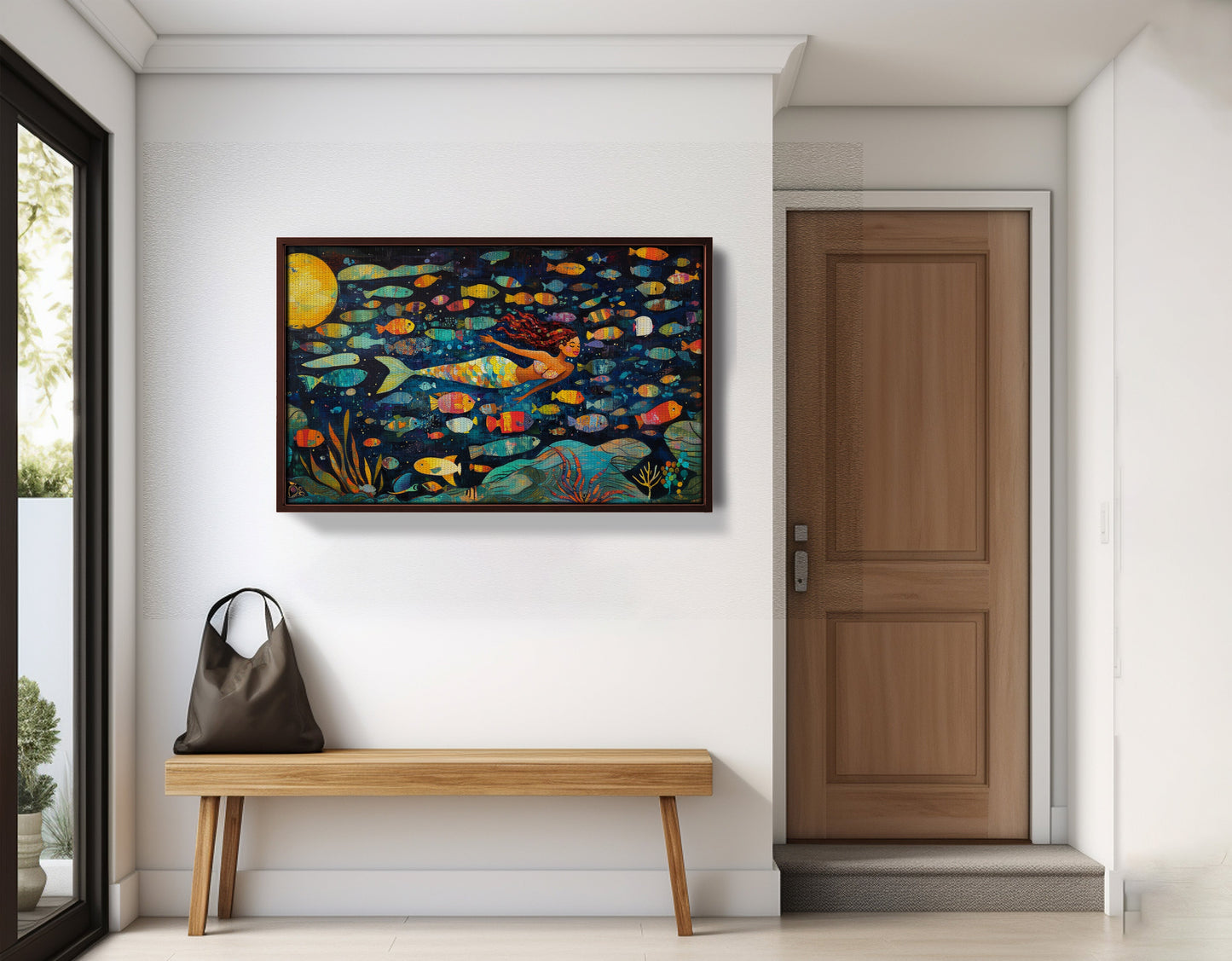 Black Mermaid Swimming with Fish African American canvas print view 35