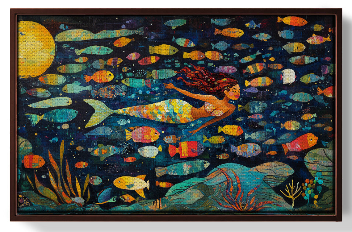 Black Mermaid Swimming with Fish African American canvas print view 31