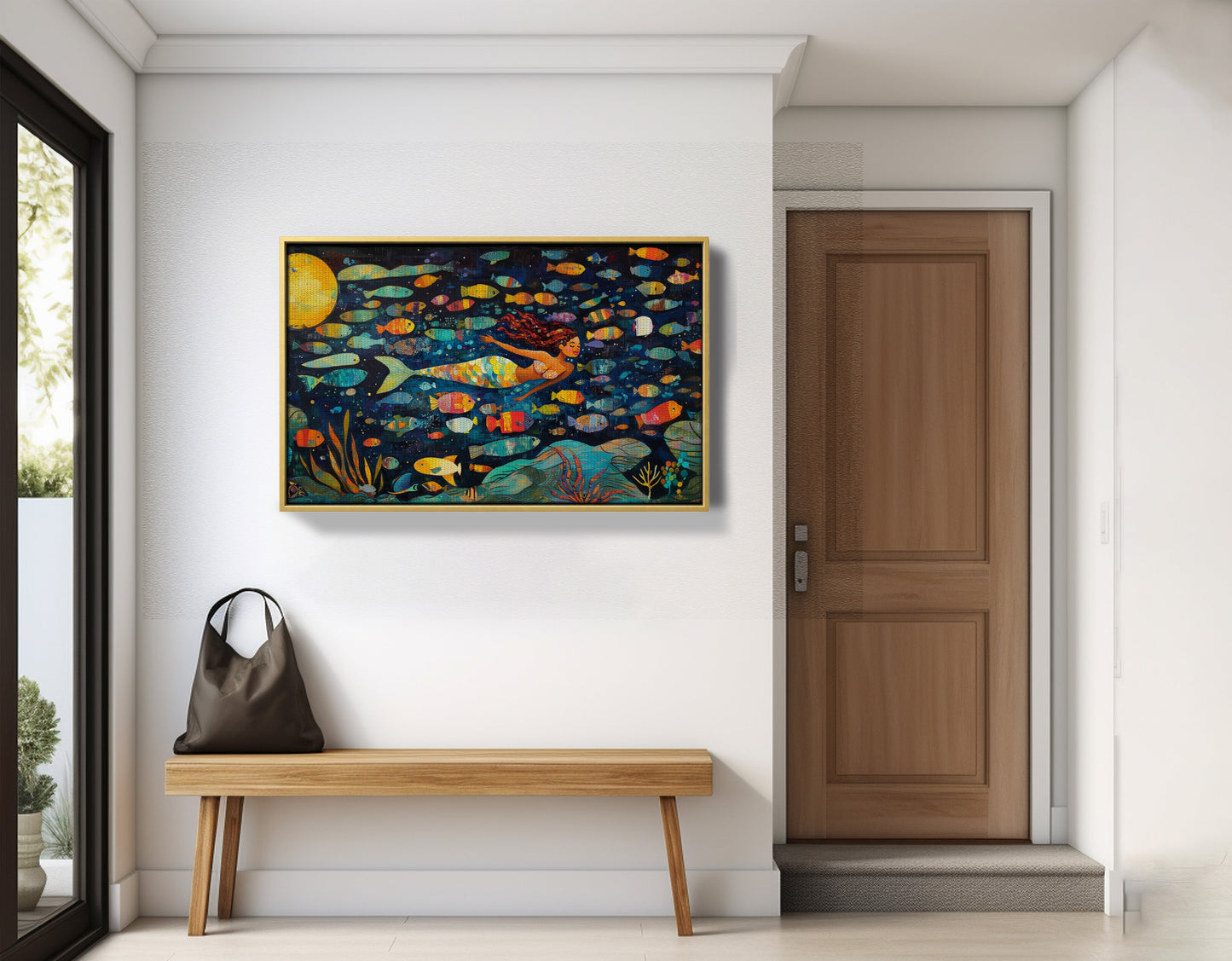 Black Mermaid Swimming with Fish African American canvas print view 41