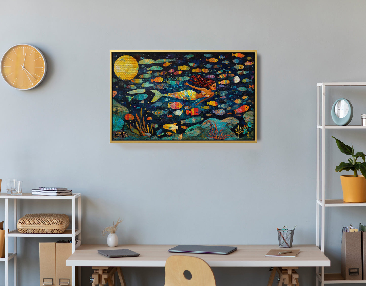 Black Mermaid Swimming with Fish African American canvas print view 42