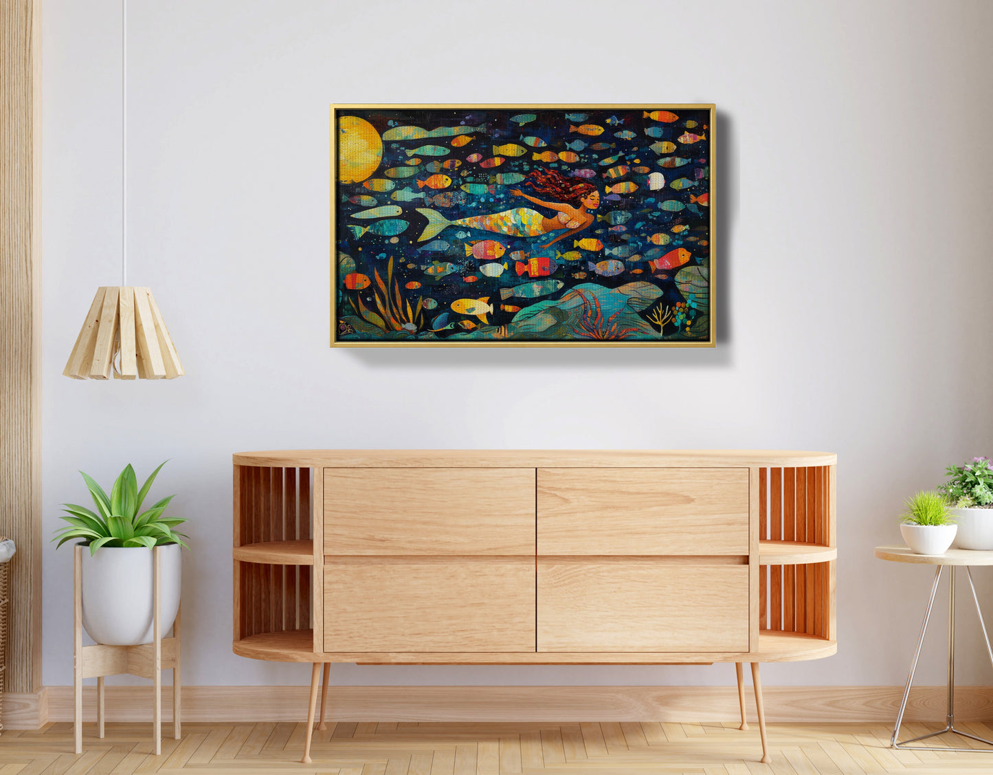 Black Mermaid Swimming with Fish African American canvas print view 38