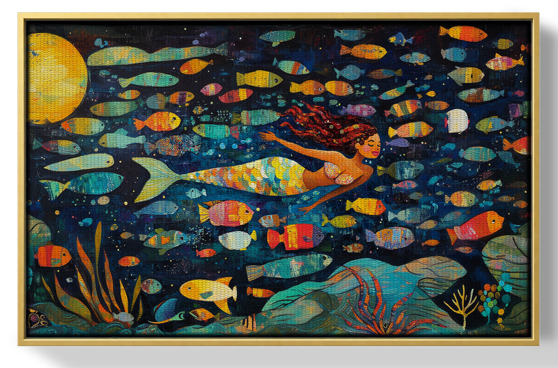 Black Mermaid Swimming with Fish African American canvas print view 37