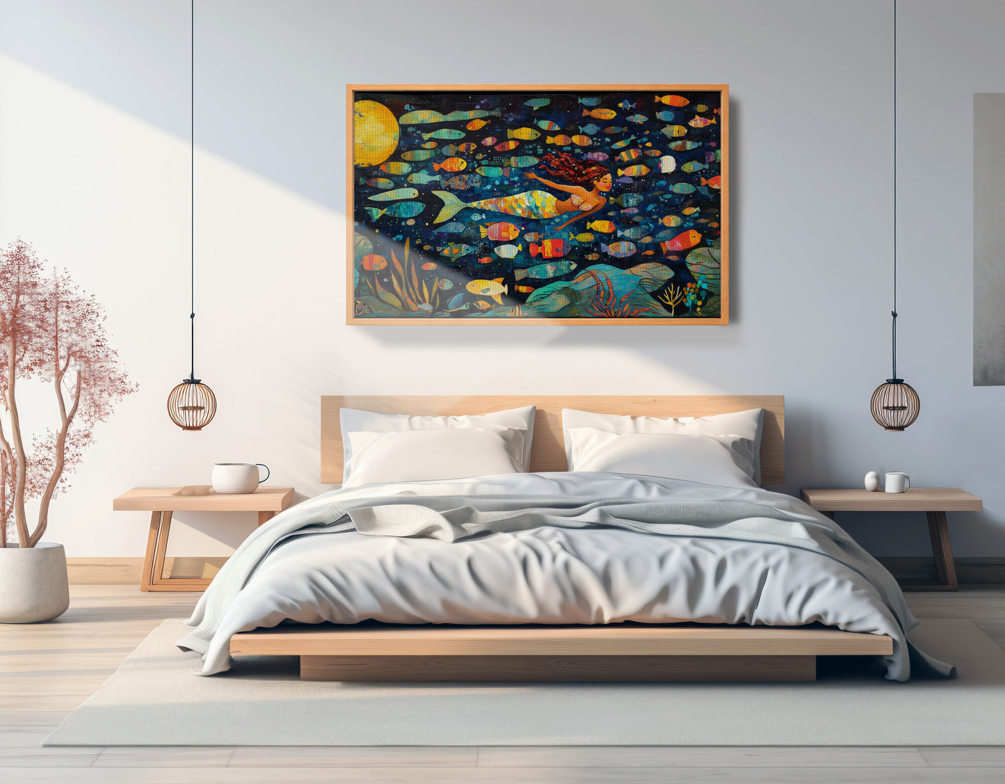 Black Mermaid Swimming with Fish African American canvas print view 45