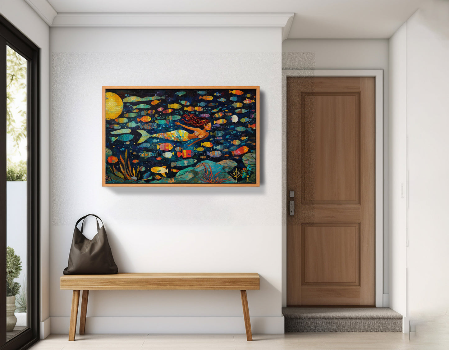 Black Mermaid Swimming with Fish African American canvas print view 47