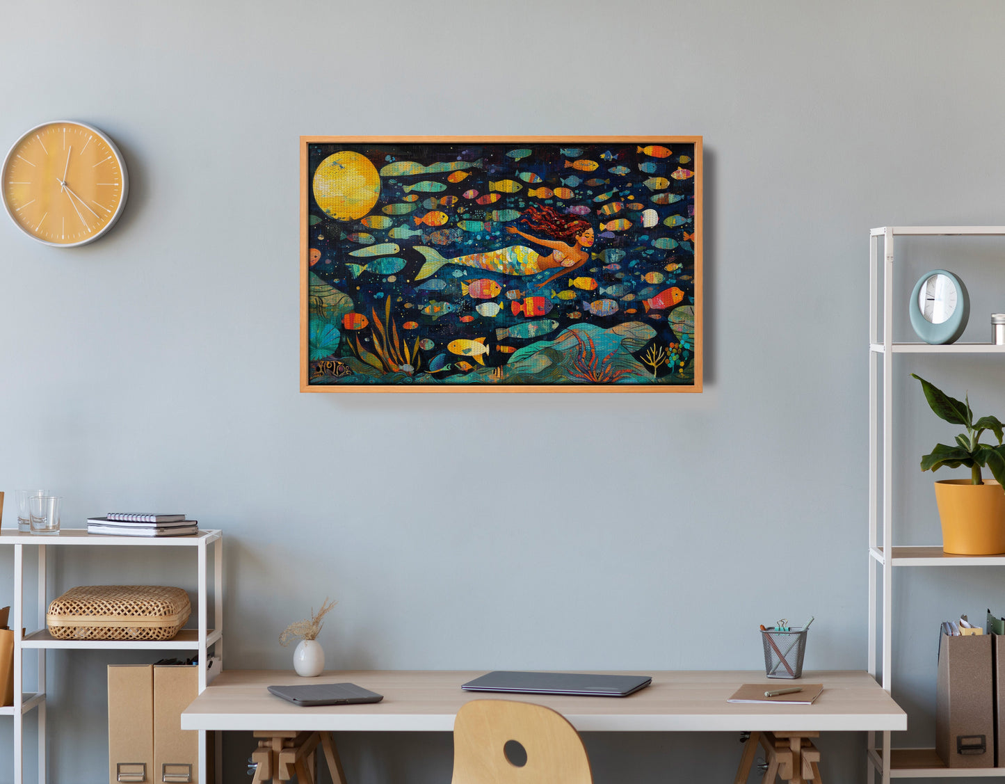 Black Mermaid Swimming with Fish African American canvas print view 48