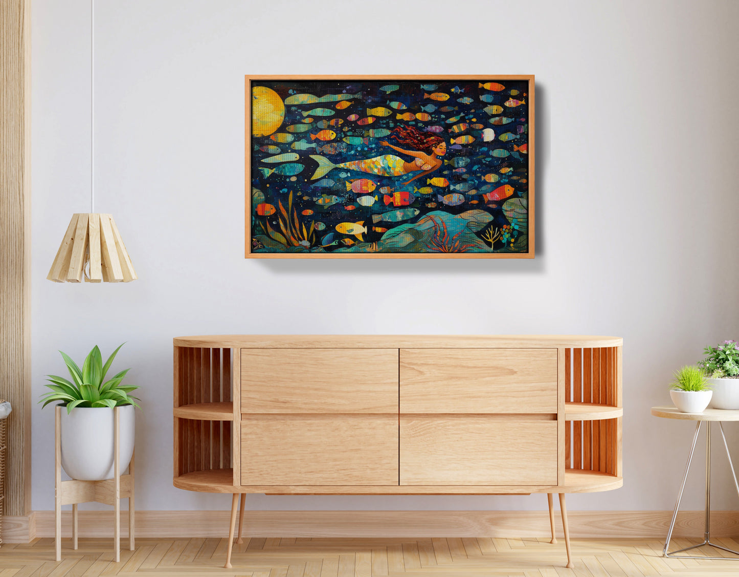 Black Mermaid Swimming with Fish African American canvas print view 44