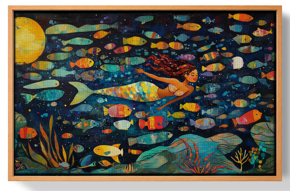 Black Mermaid Swimming with Fish African American canvas print view 43