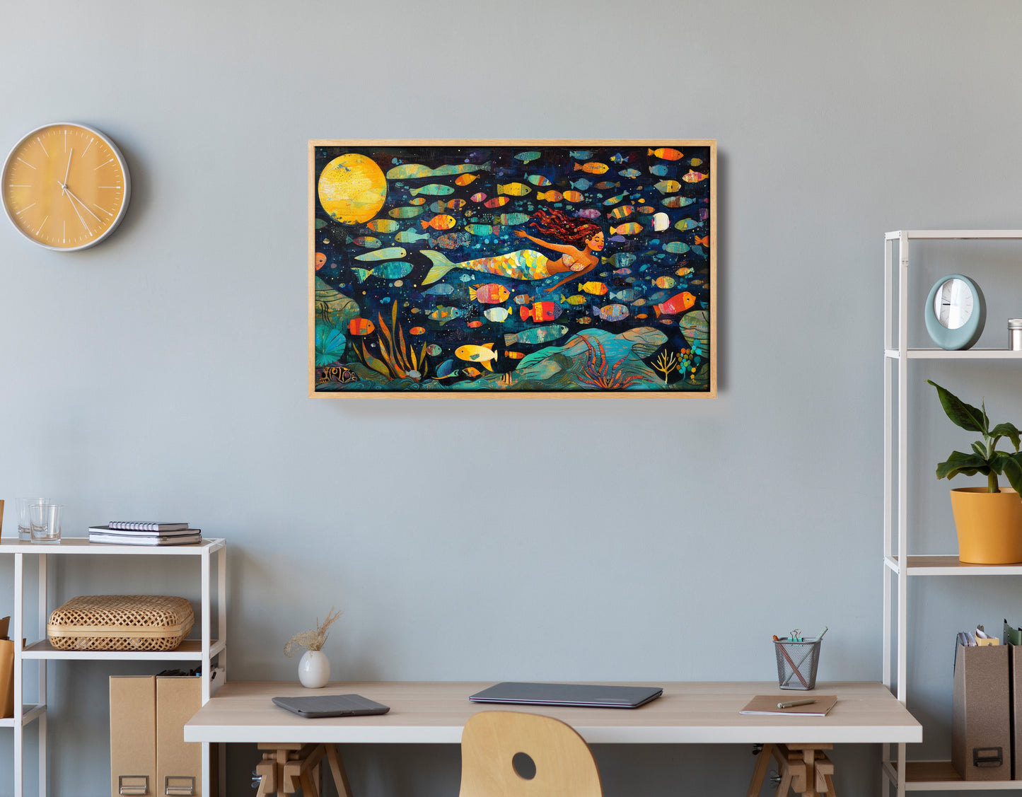Black Mermaid Swimming with Fish African American canvas print view 54