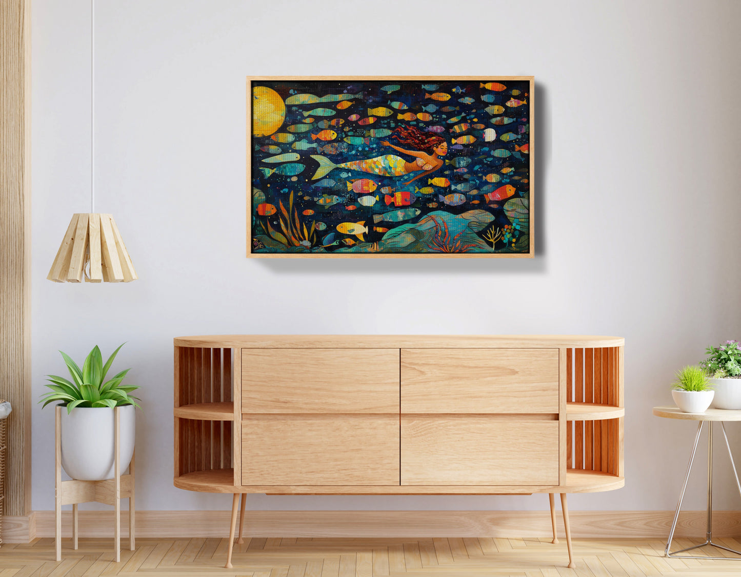 Black Mermaid Swimming with Fish African American canvas print view 50