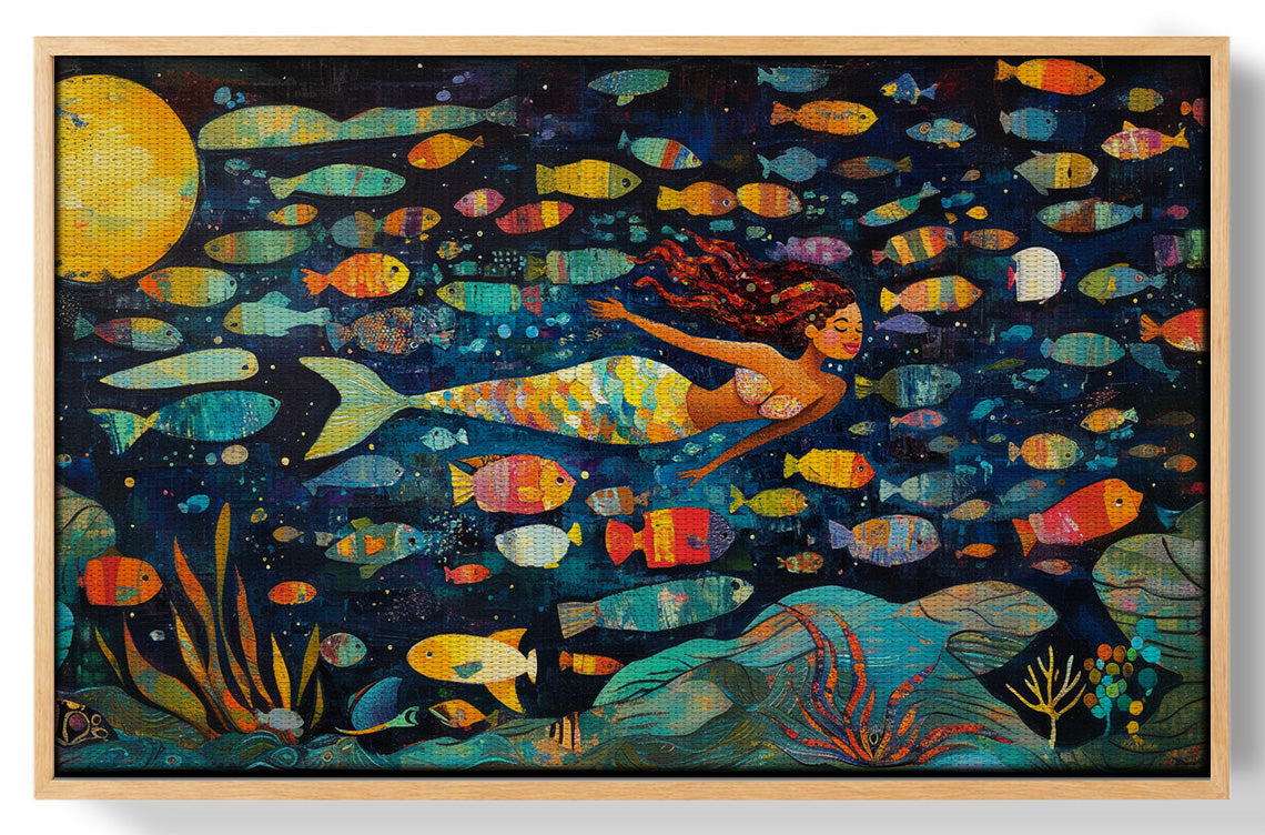Black Mermaid Swimming with Fish African American canvas print view 49