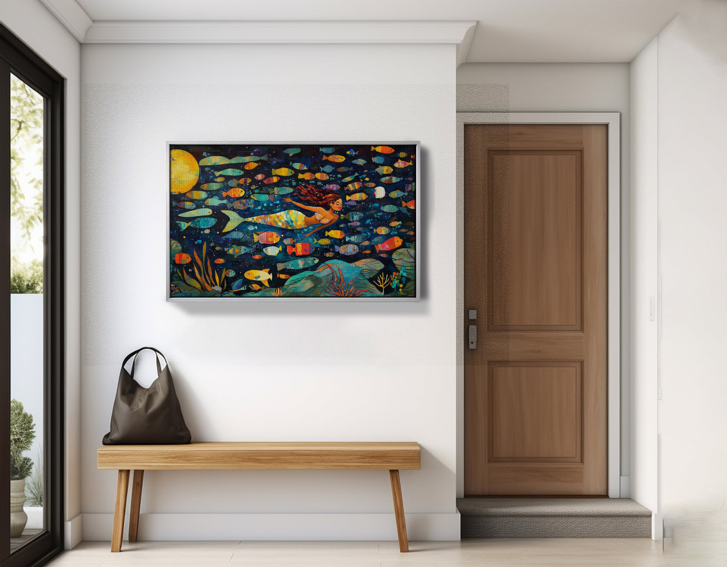 Black Mermaid Swimming with Fish African American canvas print view 59