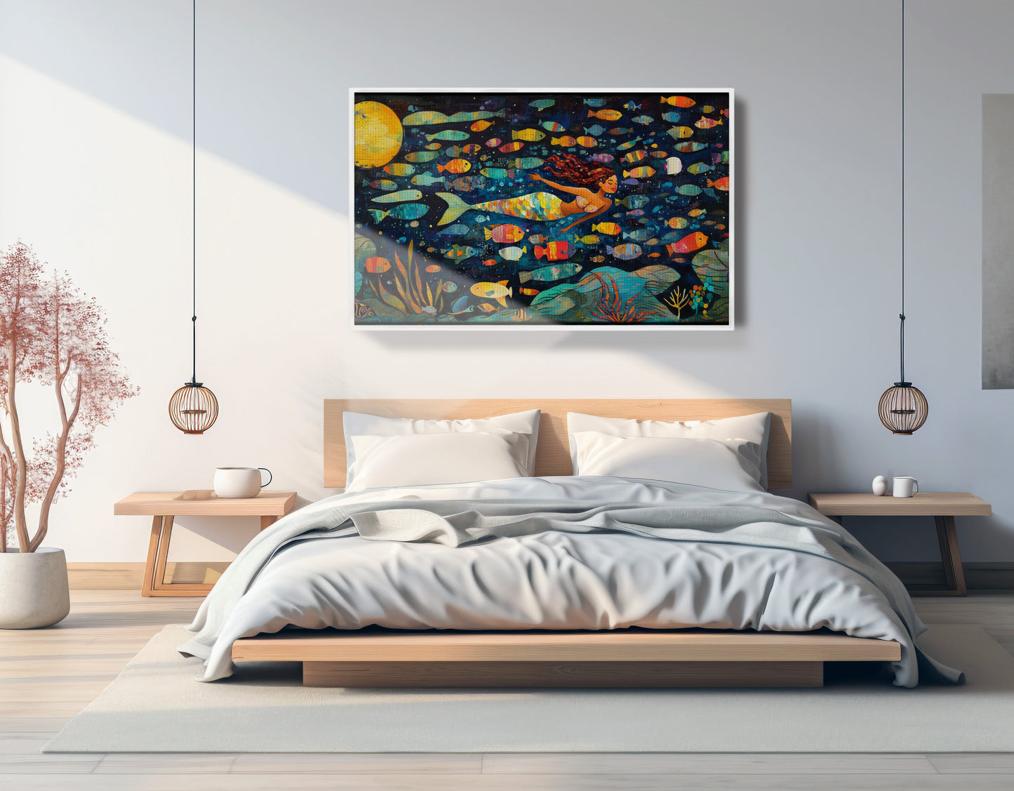 Black Mermaid Swimming with Fish African American canvas print view 63