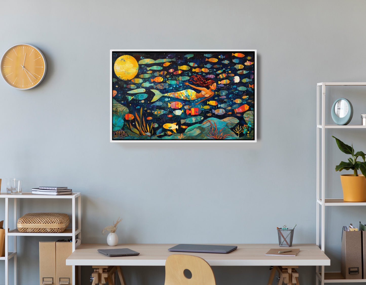 Black Mermaid Swimming with Fish African American canvas print view 66