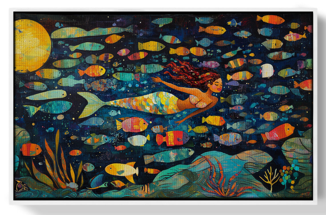 Black Mermaid Swimming with Fish African American canvas print view 61