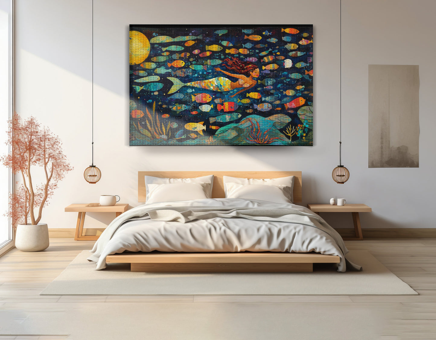 Black Mermaid Swimming with Fish African American canvas print view 15