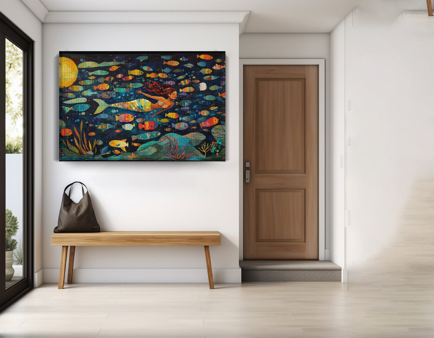 Black Mermaid Swimming with Fish African American canvas print view 17