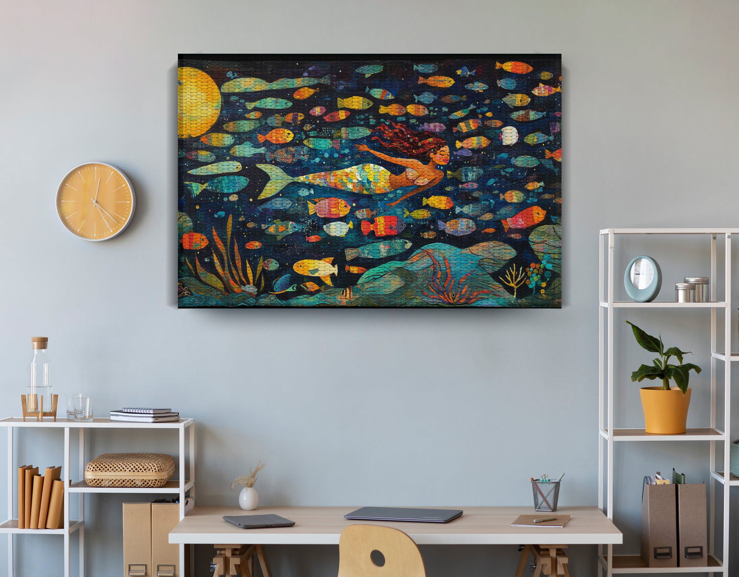 Black Mermaid Swimming with Fish African American canvas print view 18