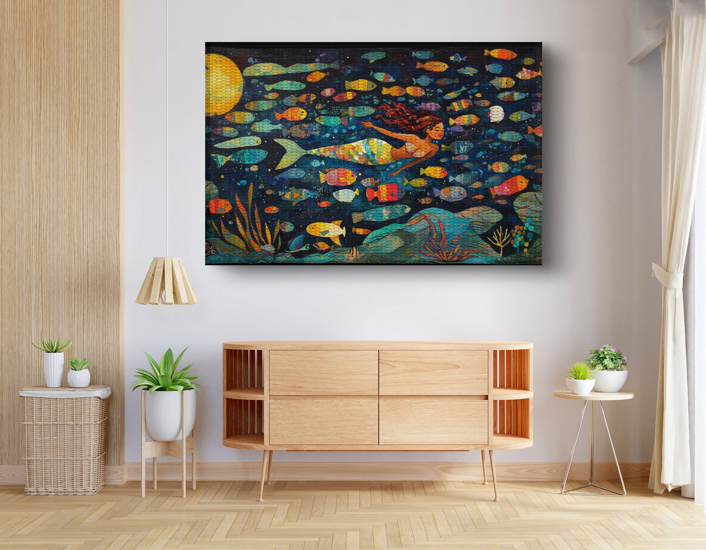 Black Mermaid Swimming with Fish African American canvas print view 14