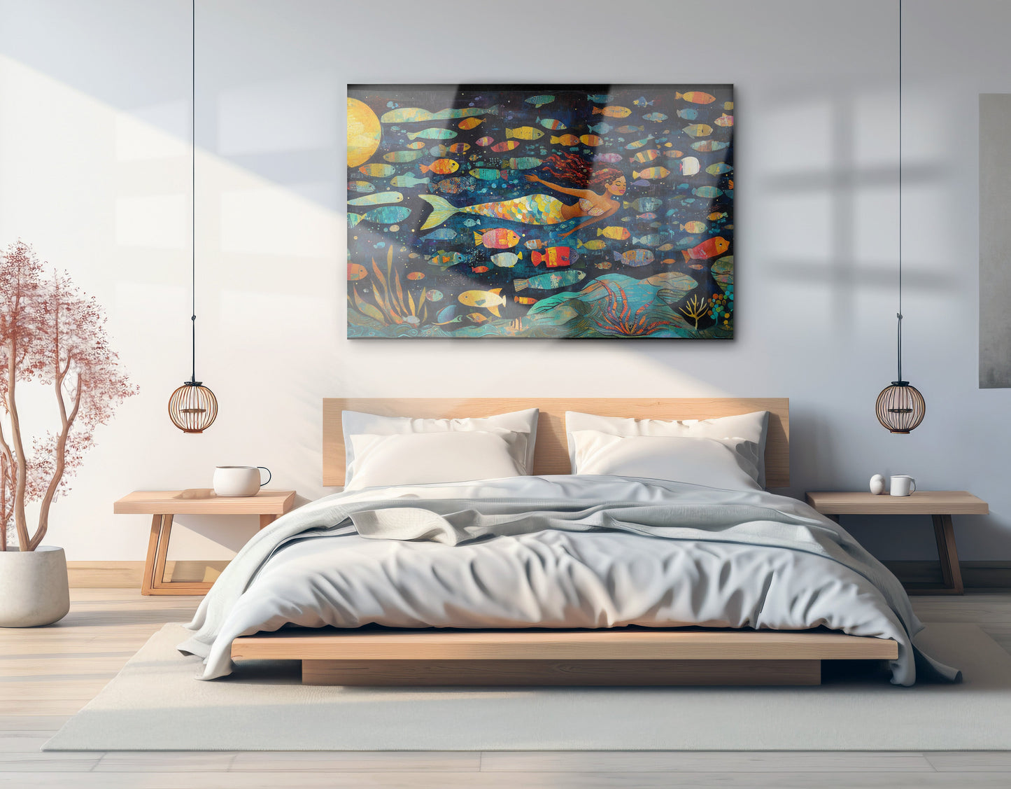 Black Mermaid Swimming with Fish African American canvas print view 21